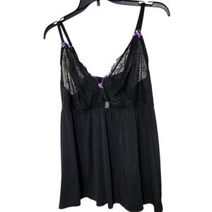 Cacique Babydoll Lingerie Gown Black Size 18-20 Floral Lightweight